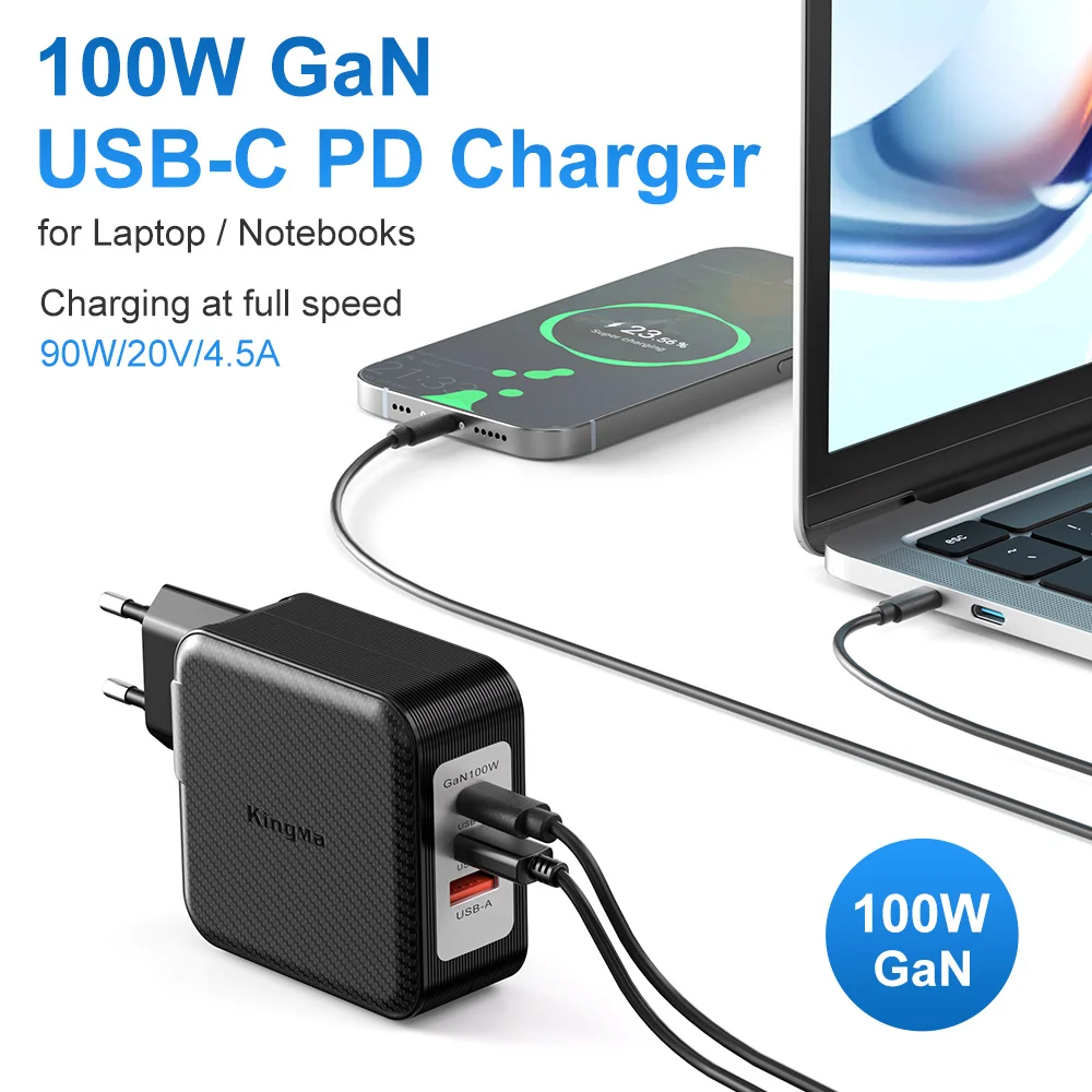 100W USB C Charger Block (GaN), Port Fast Compact Wall