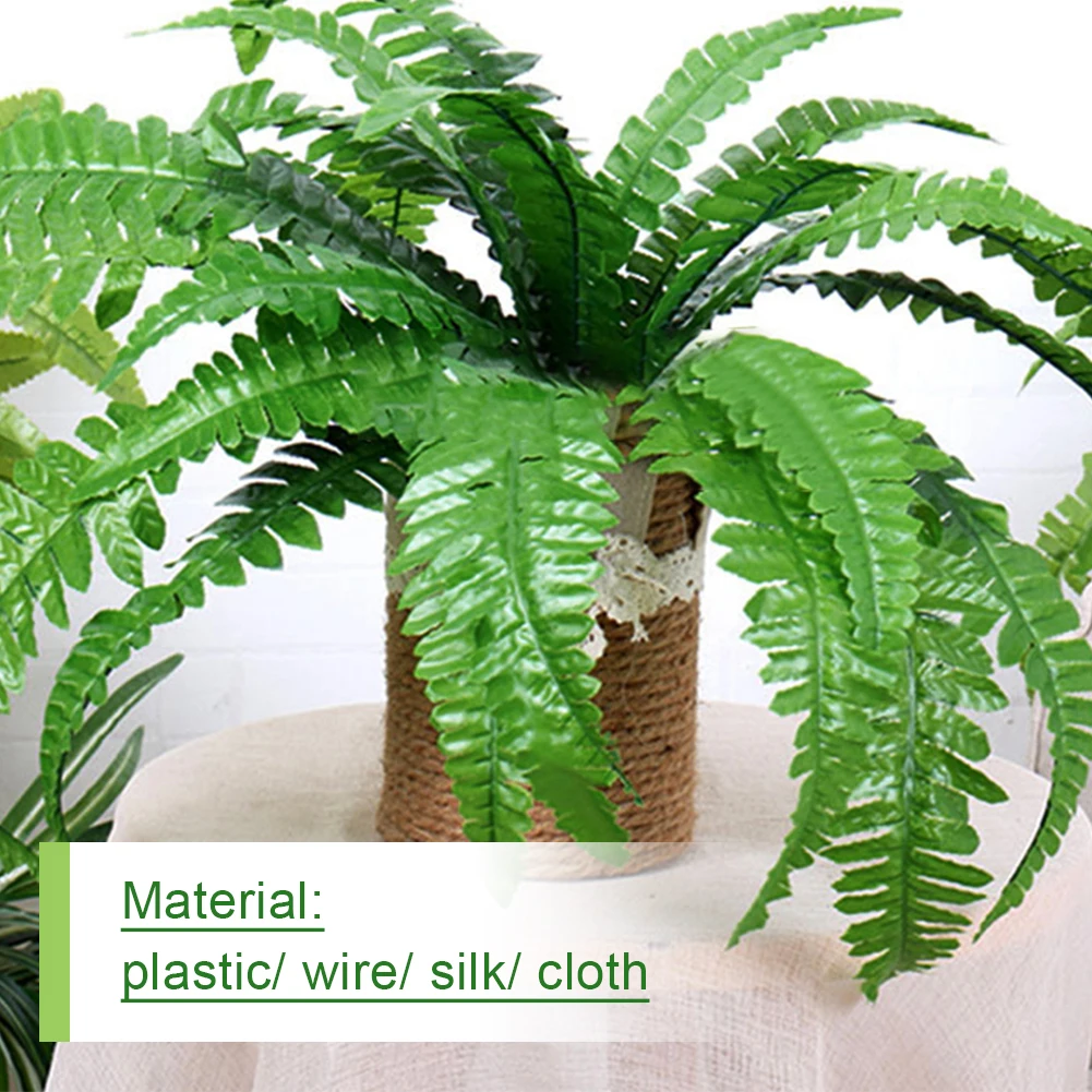 2Pcs Artificial Ferns Fake Fern Bush Plant 20 Leaves for Each Bouquet Fake Grass Leaves Plant Lifelike for Home Porch Window