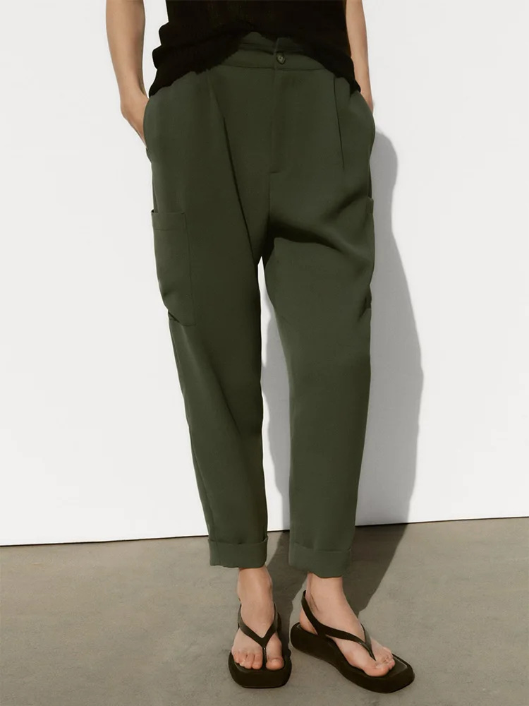 

New In Clothes For Women 2023 Baggy Cargo Pants With Pockets Ankle Length High Waist Trousers Turn Up Hem Casual Tapered Pants