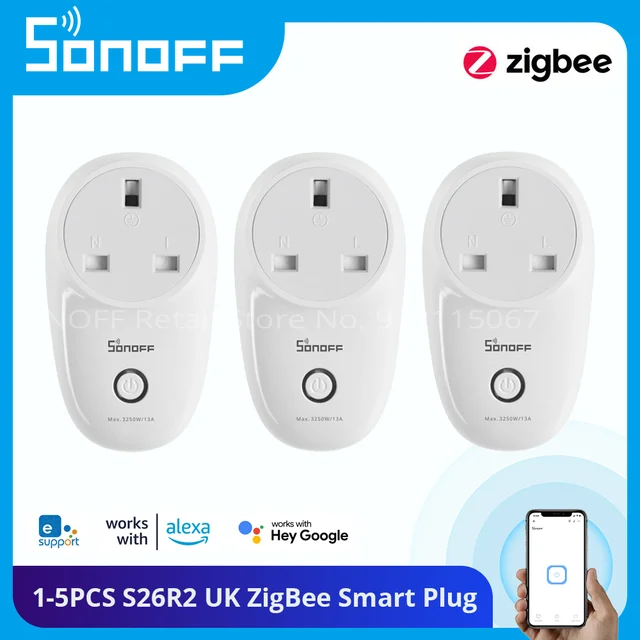 1-5PCS SONOFF S26R2ZB Zigbee Plug 16A EU Outlet Timer Switch Remote Control  Socket Work with ZigBee 3.0 Hub Zigbee2mqtt