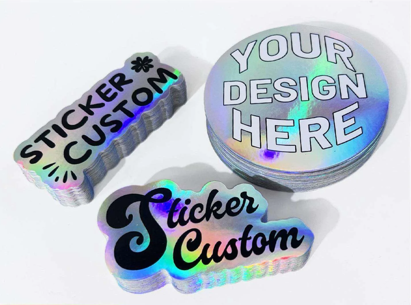 맞춤형 홀로그램 레인보우 다이컷 로고 이름 스티커 색상 반사 인쇄 다양한 모양..