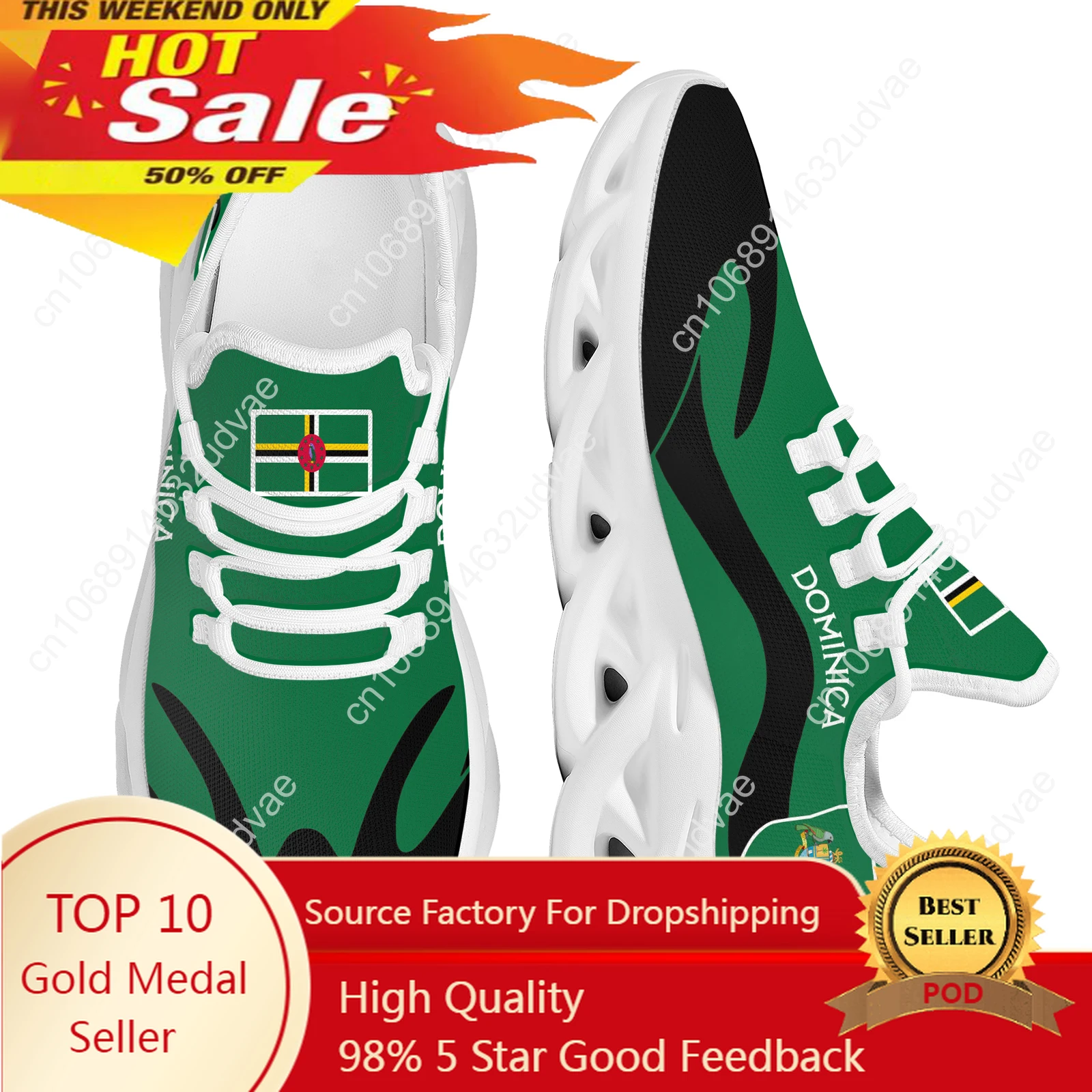 

Dominica Flag Designer Sneaker For Women Flag Print Comfortable Platform Sports Shoes White Sole Knitted Blade Shoes