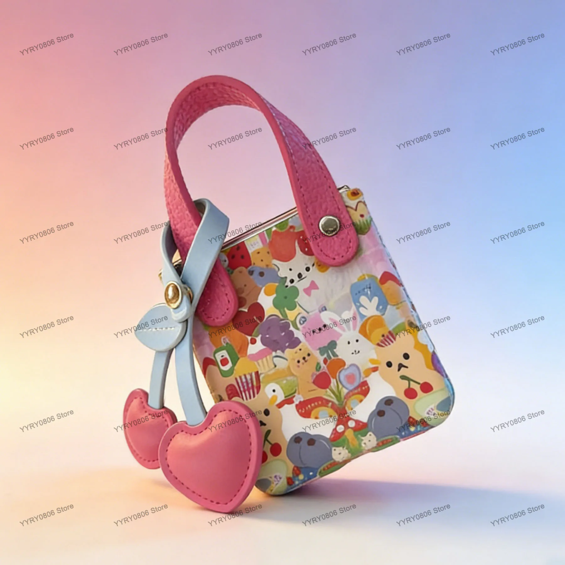 Cute Korean Rose Kitten Phone Case with Cherry Pendant Wristband