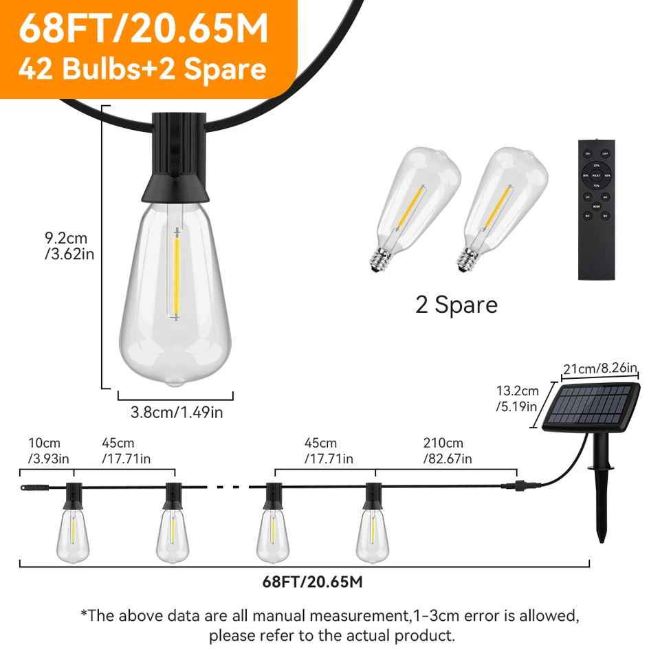 2 set di luci a catena solare da 30 m - 50 LED + 2 ST38 - Illuminazione d'atmosfera - 2700 K - Telecomando - Timer 4/6/8 ore - Per gazebo, patio | Leroy Merlin