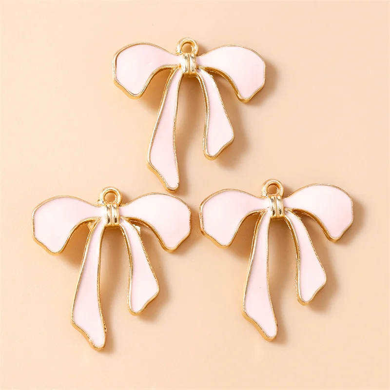 Leslie 10 Stück/Set Emaille Niedliche Bunte Schleifen-Herz-Anhänger für Ohrringe Liebesherz-Charms Anhänger DIY Schmuckherstellung – Detail 15