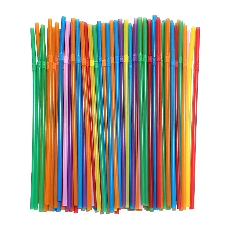 100Pcs Disposable Plastic Straws Colorful Curved Drinking Straws Wedding Birthday Party Bar Drink Bubble Tea Straw