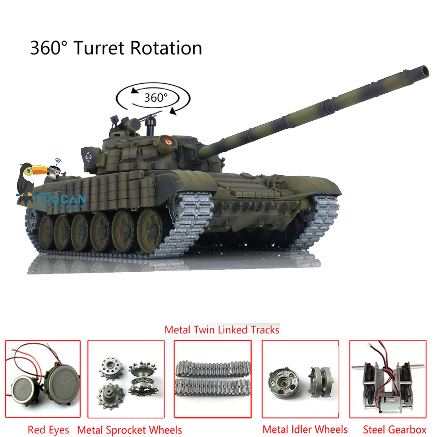 Upgraded Ver Heng Long RC Battle Tank 1:16 Large TK7.0 Russia T72 3939 Redeyes Remote Tracked Vichels Controlled Car Toy TH20573 3