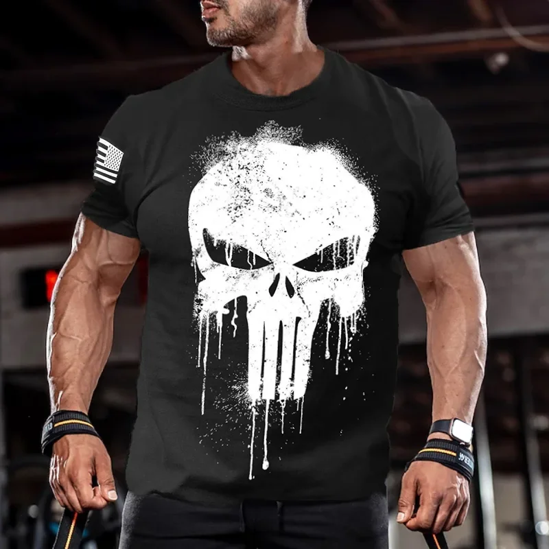 

Men's T shirt for men 3D Print Military Patriotic Skull Dropped Oversized T Shirt Short-Sleeved Sportswear Men Fitness Clothing