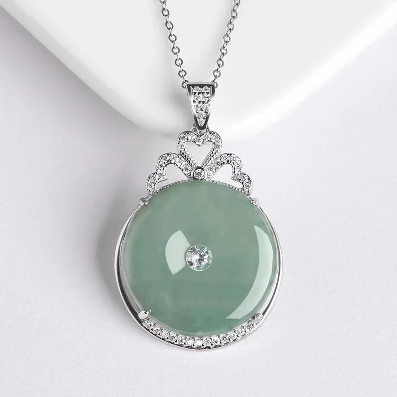 

S925 Silver Inlaid Natural A Jade Blue Horizontal Buckle Pendant Ice Jadeite Charms Women's Necklace Fashion Jewelry Drop Ship