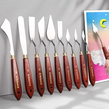 3/5/7 pz/set tavolozza coltello pittura spatola in acciaio inossidabile tavolozza coltello pittura ad olio coltelli metallici manico in legno strumenti di disegno artistico 1