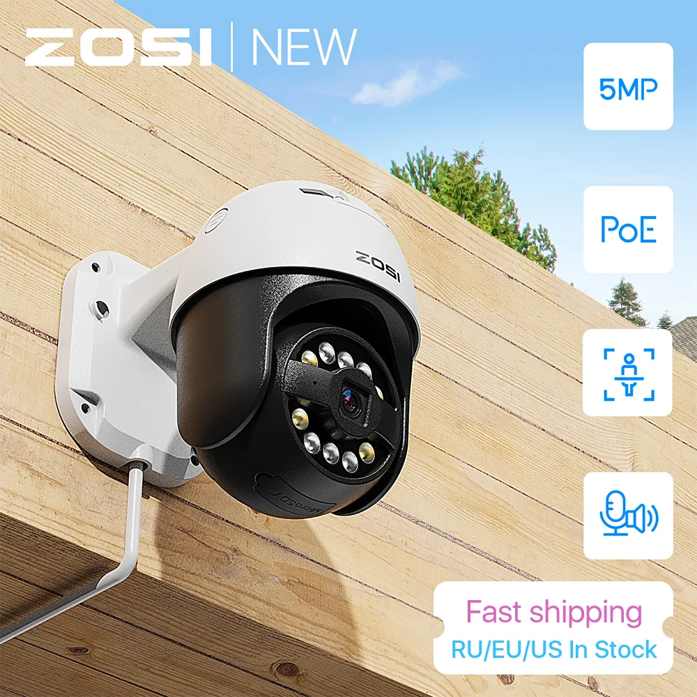 ZOSI C296 5MP 3K PoE PTZ IP Camera Outdoor with AI Face Human Vehicle Detect Starlight Night Vision Surveillance Security Camera