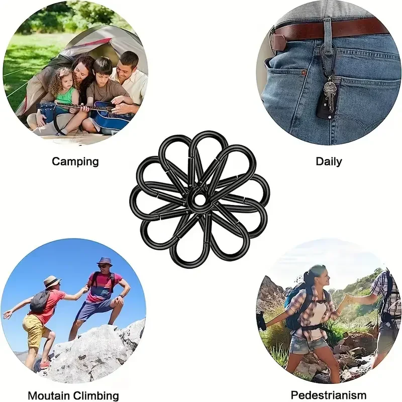 Hiking Buckles 6Pcs Black Type D Hook Outdoor Hiking Buckle Durable
