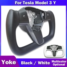 Carbar Yoke Steering Wheel For Tesla Model 3  Model Y 2017-2022 Racing Leather Carbon Fiber Black White Color Heating Optional