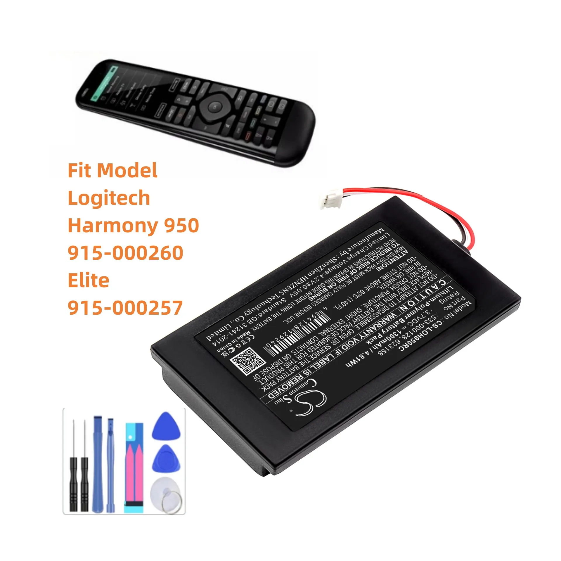 

Remote Control Battery For Logitech Harmony 950 915-000260 Elite 15-000257 533-000128 623158 1300mAh / 4.81Wh