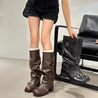 Women's Over-Knee Long Boots round Toe Western Knight Boots Thick Heel Autumn Winter New Style Polyurethane Rubber Material