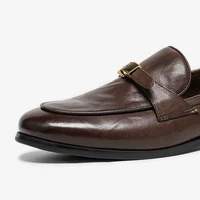 BEAUTODAY Loafers Women Cow Leather Waxing Round Toe Metal Buckle Strap Slip-on Flats Business Suit Ladies Shoes Handmade 26267 - Image 5