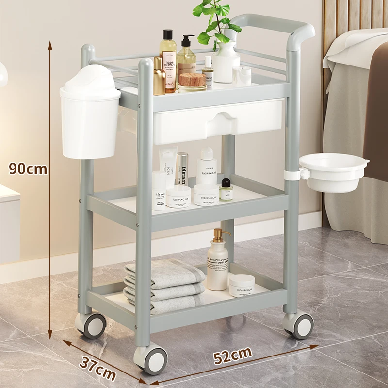 Multi Layer Storage Trolley Professional Beauty Salon Furniture Aesthetic Roulette Storage Trolley Manicure Auxiliary Cart Iron Cosmetic Helper Wheels Tray