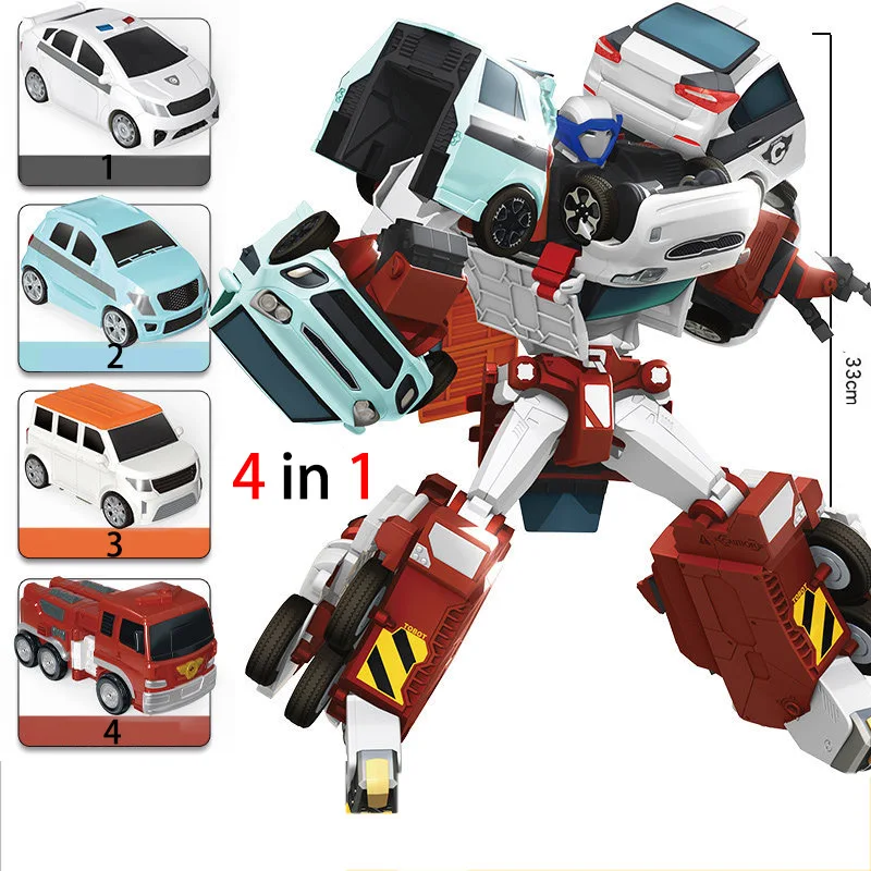 

Transformation Robot Brother 4 in 1 Auto Toys Cartoon Korea Anime Deformation Car Tank Action Figures Vehicle Boy Birthday Gifts