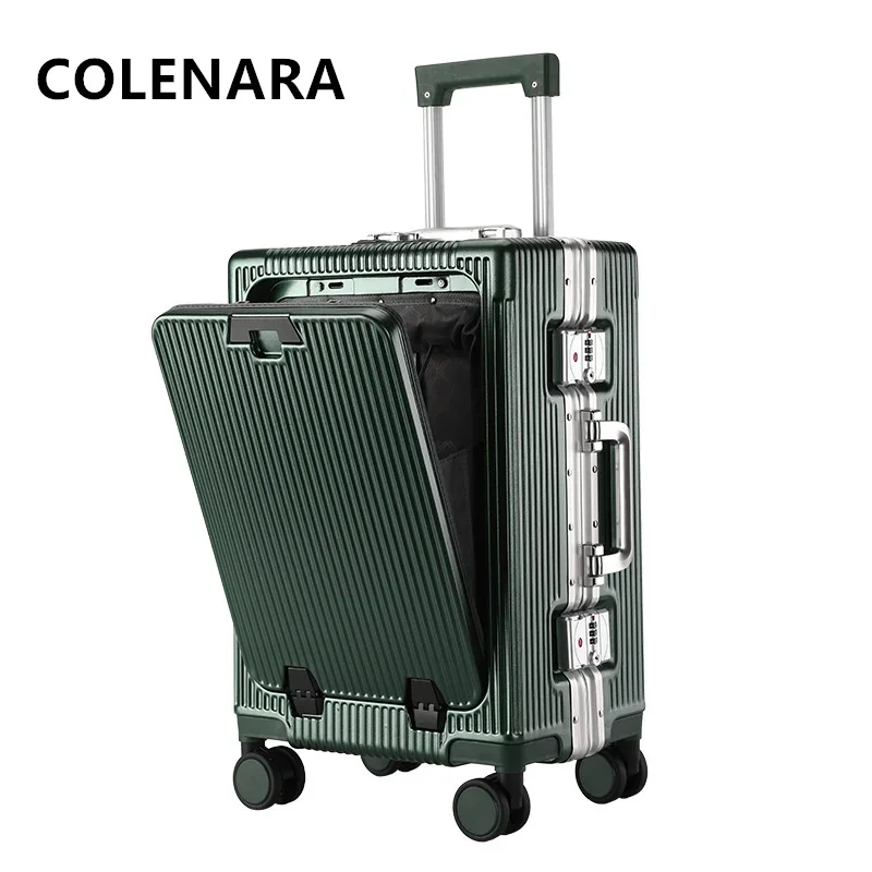 

COLENARA Rolling Suitcase 20 Inch USB Charging Boarding Case 24" Front Opening Aluminum Frame Trolley Case Cabin Luggage