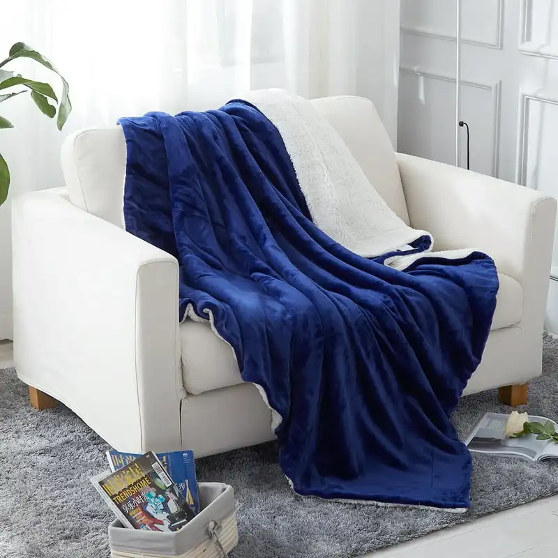 

Fleece Blanket(Twin,Navy) Soft Warm, Reversible Plush Fleece Couch Bed Blanket
