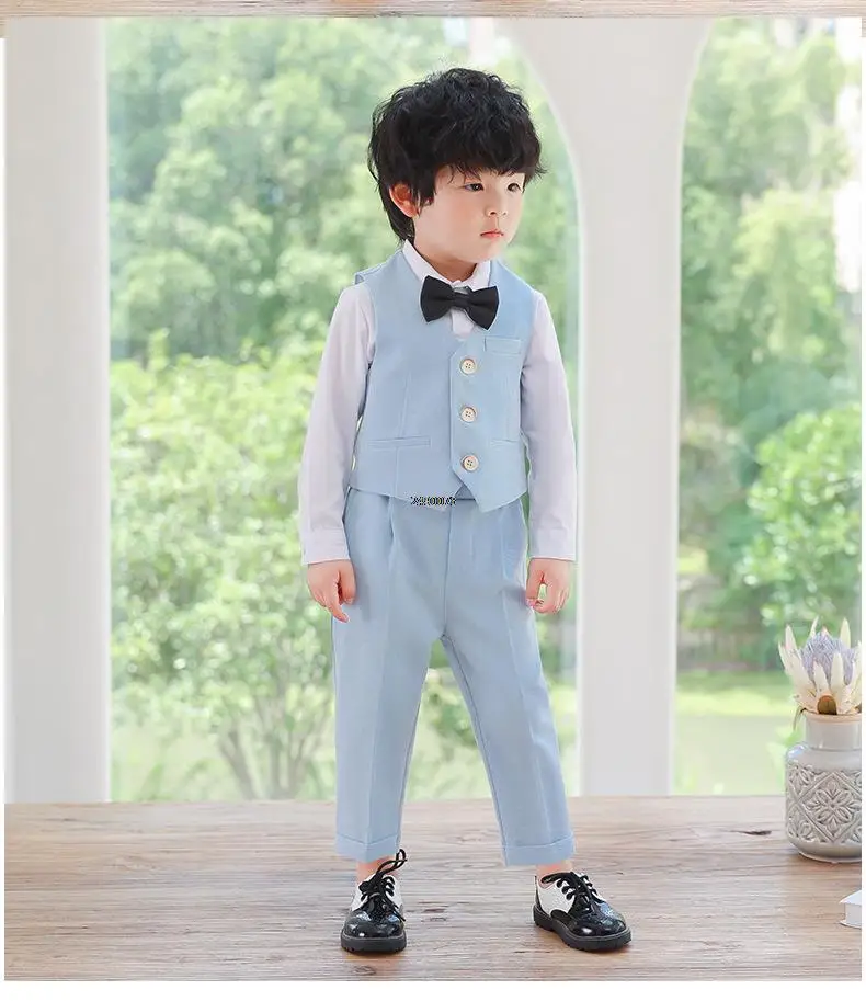 

Children Wedding Party Performance Show Costume Prince Kids Vest Pants Photograph Dress Newborn Baby Boys 1 Year Birthday Suit