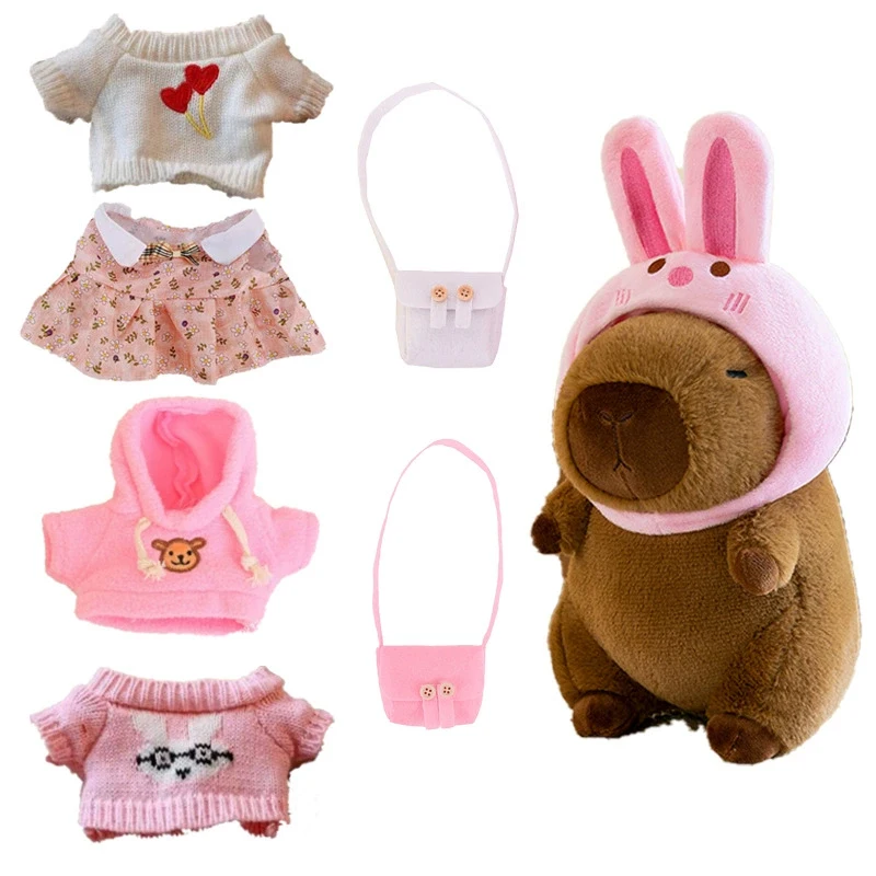 8pcs/set 23cm Dress Up Capybara Plush Doll With Clothes And Accessories Cute Stuffed Toys Birthday Gift For Children Gift