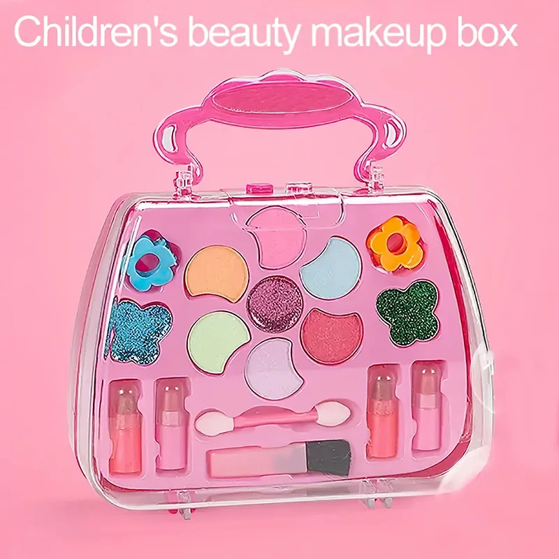 Cosmetics Set 17PCS Makeup Set Portable Box Washable Cosmetic Suitcase Kit DIY Role Play Fashion Beauty Toy Birthday Gift