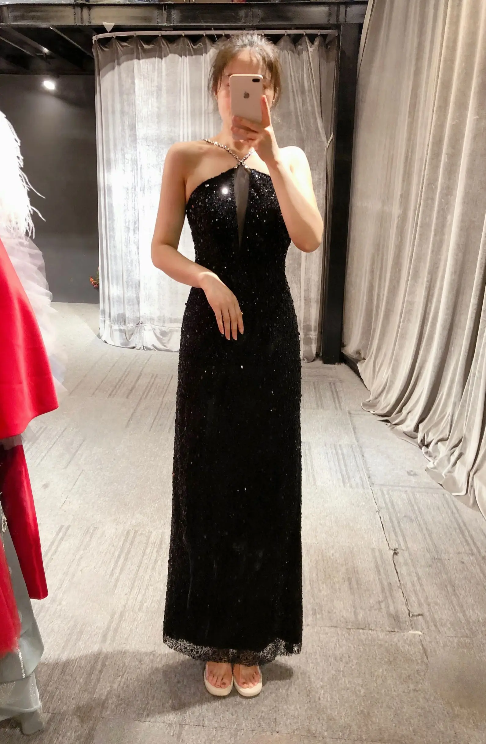 

Real Picture Black Silver Crystals Hand Sewing Custom Made Elegant Sexy New Arrival Evening Party Dress 2023