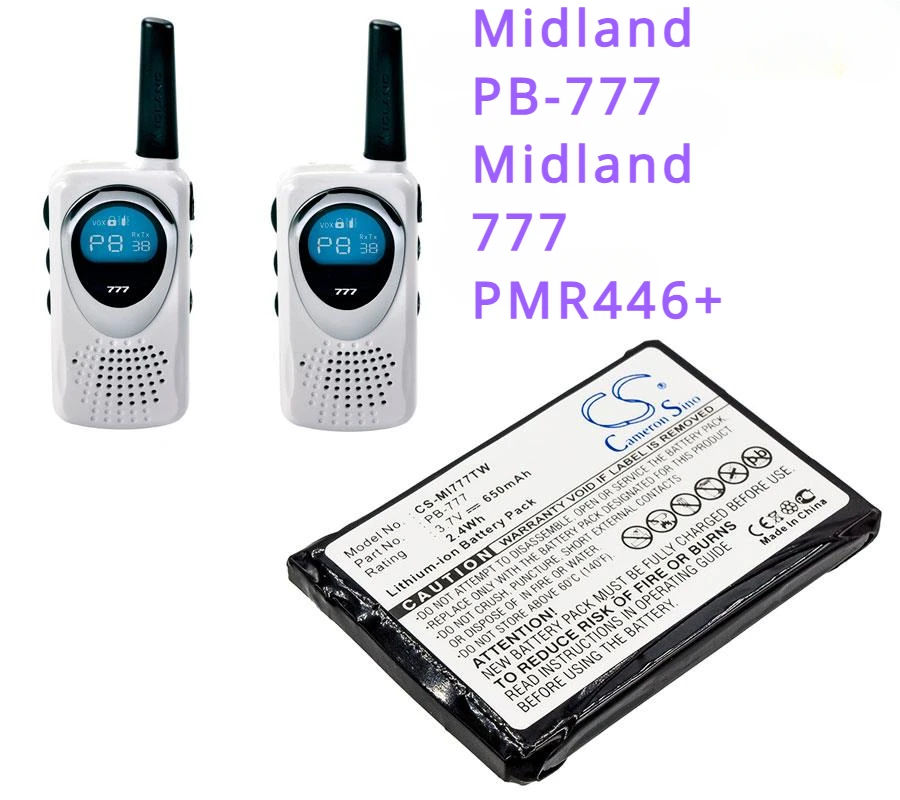 Batteria Radio Bidirezionale Da 650Mah Pb-777 Per Midland 777, Pmr446 + V