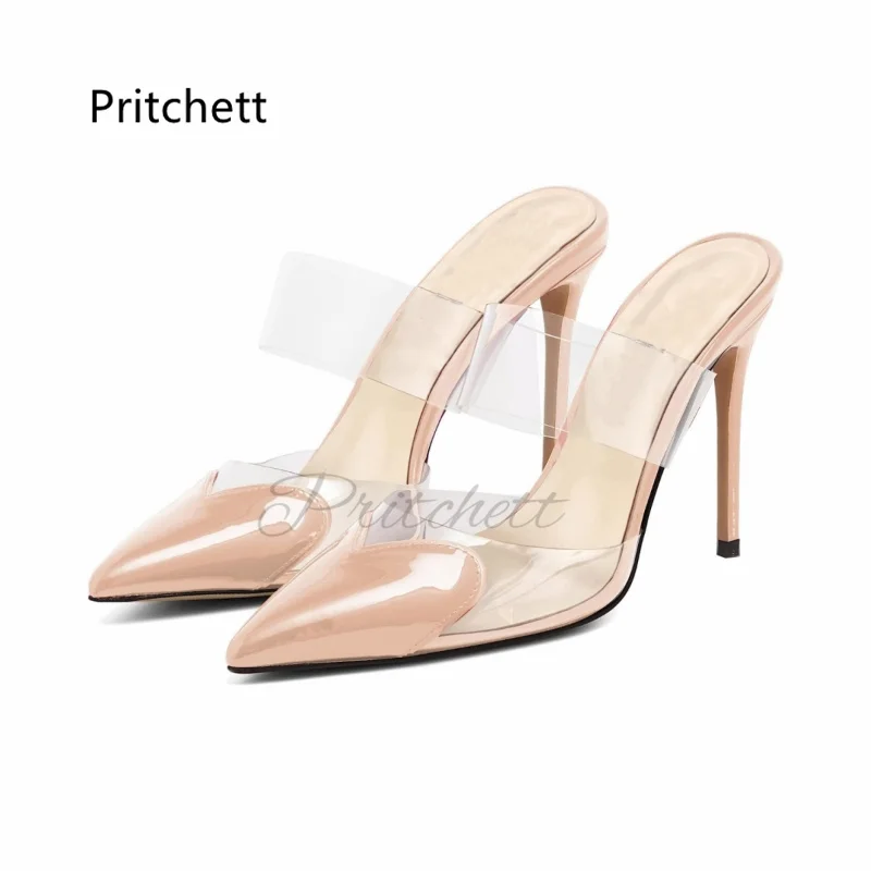 Heart-Shaped Pointed Toe Transparent Pvc Stiletto Heels Slippers for Women High-Heeled Summer Shoes Multicolors Muller Sandals