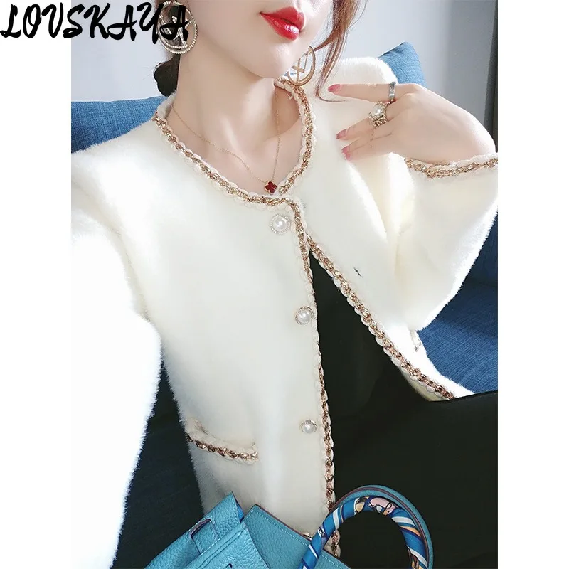 

Elegant and Fragrant Style Imitation Mink Fleece Women Knitted Cardigan Coat Autumn Winter New Korean Loose Fashion Sweater