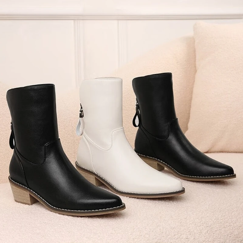 

Women's luxury quality ankle boots Spring and autumn new retro fashion leather boots outdoor casual white Martin boots