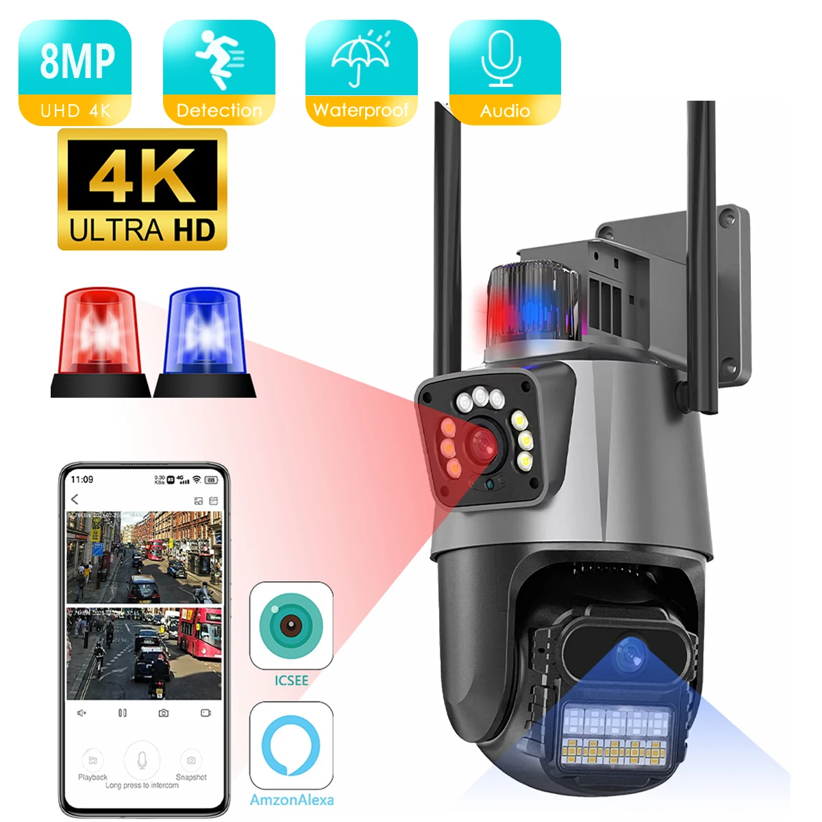 Telecamera Wireless Videosorveglianza Telecamera PTZ Wi-Fi Esterna 2024 - Videosorveglianza Full HD, App ICSEE, Zoom, Notturna Armadio Portascope Da Esterno - Foto 4