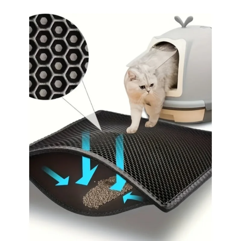 1pc, Cat Litter Mat, Cat Waterproof Litter Trapping Mat,Double Layer Filter Washable Non Slip Cat Mat For Cleaning, Pet Supplies 5