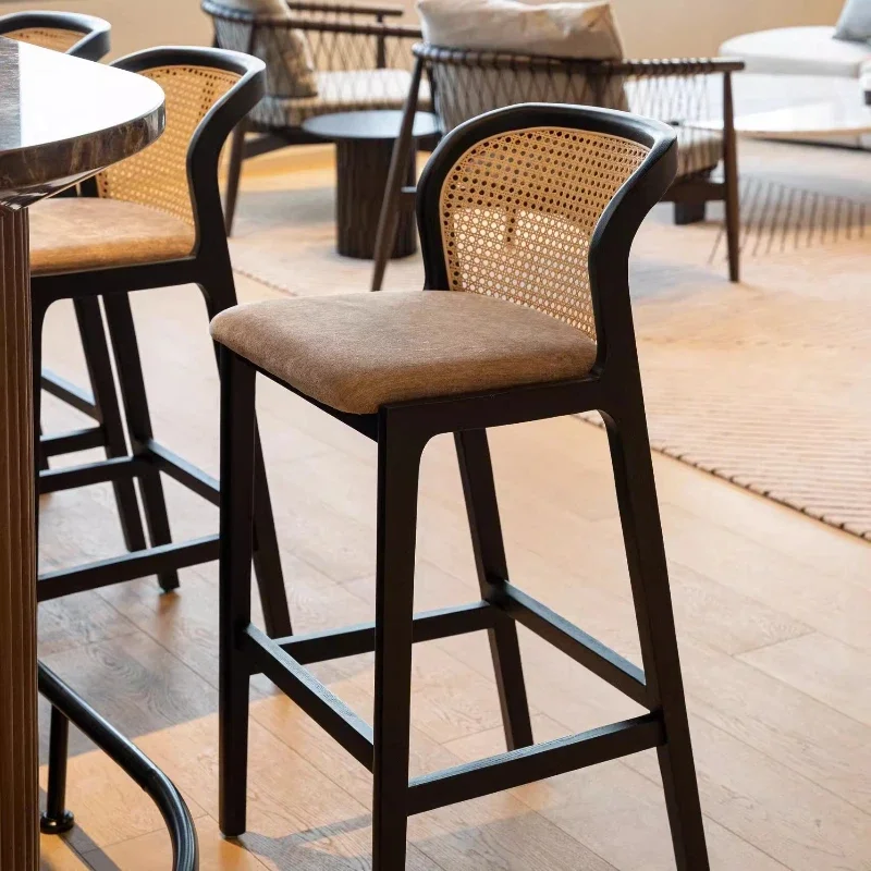 Espresso Elegance Home Counter Island Rattan Backrest Barstool 2