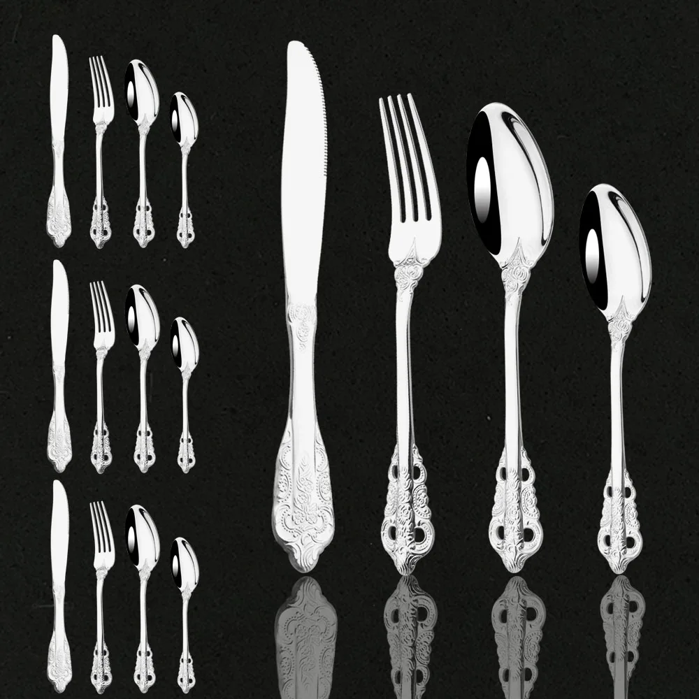 

Набор столовых приборов из нержавеющей стали с тиснением в стиле ретро