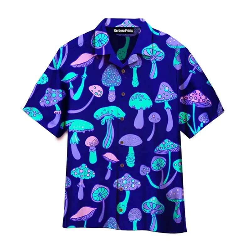 thumbnail image 1 of Camisa de manga corta con cuello abatible y botones para hombre, personalizada, de verano, con estampado 3D de setas de colores, para vacaciones, playa, 2024, 1 of 4