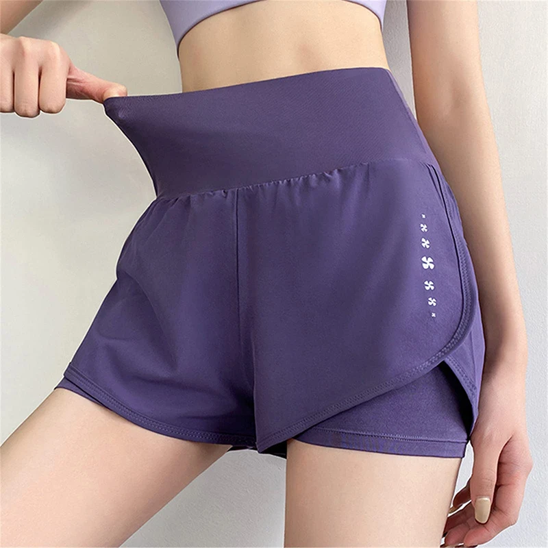 Women's High Waisted Sports Short Yoga Tennis Running Pilates Bottom with Pockets Tight Fitting Fake Two Pieces Sports Pants 3