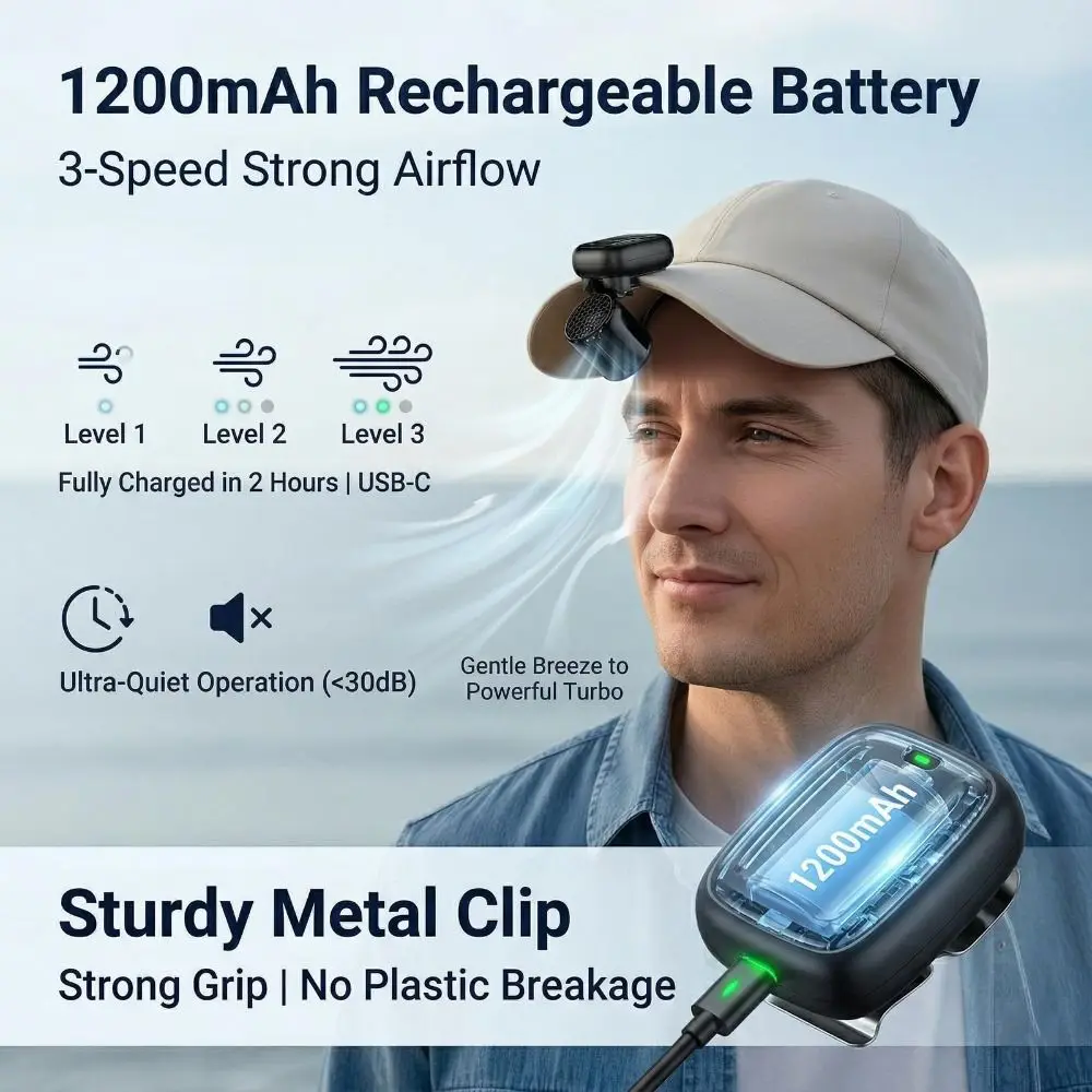 3단 속도 조절 클립형 선풍기 1200mAh 접이식 디자인 USB 충전식 선풍기 초경량 강풍 미니 휴대용 선풍기