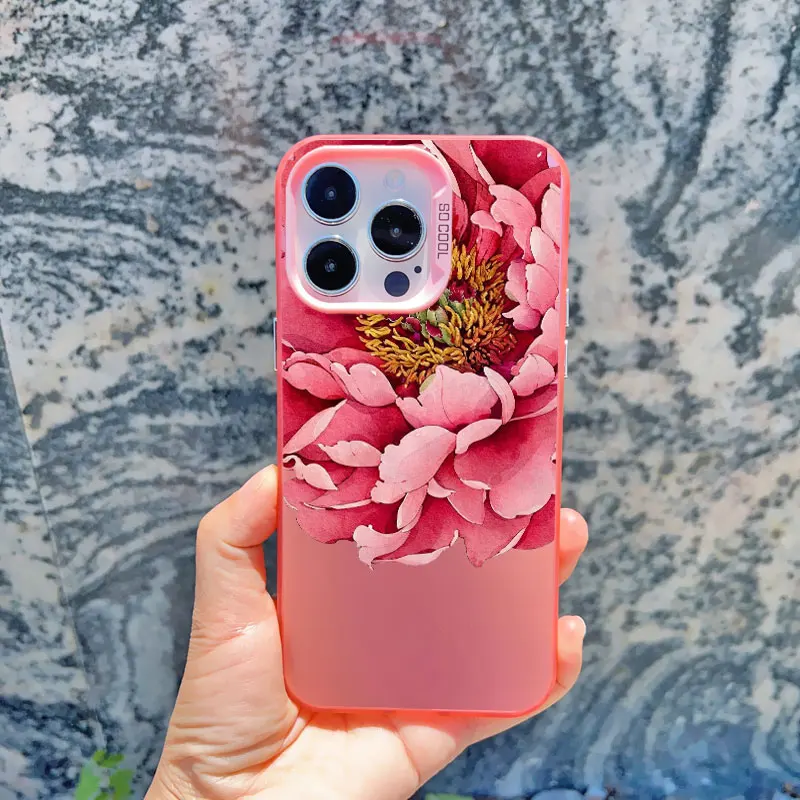 Vintage Elegant Pink Peony Flower Shockproof Laser Phone Case