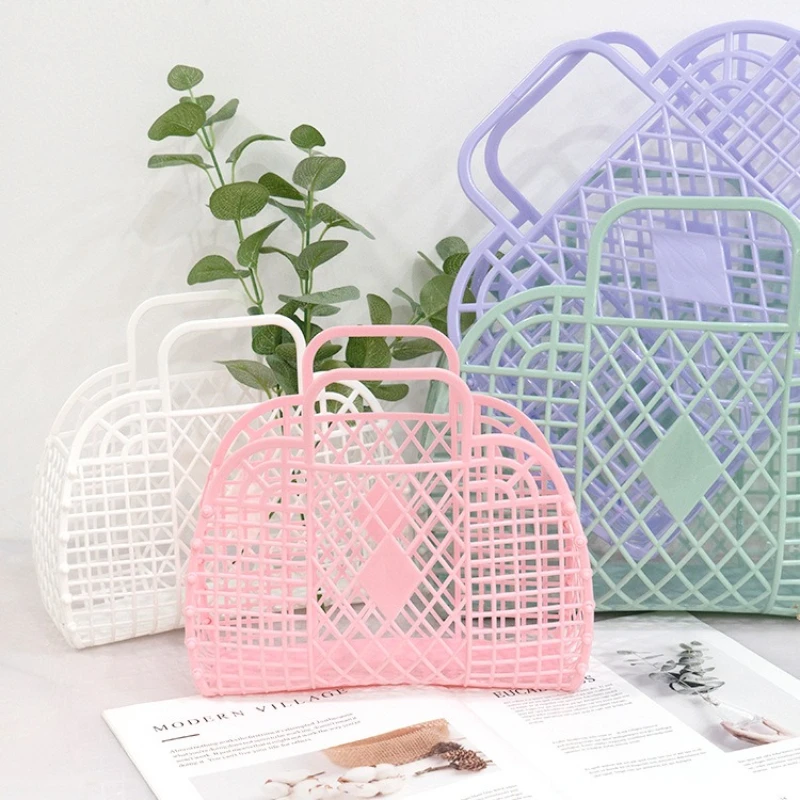 1PC Fashion Foldable Storage Basket, Cosmetics Storage Basket, Bathroom Storage Basket, Hollowed Out Storage Basket, Beach Bag