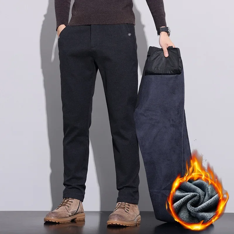 

Trousers for Men Dedicated Autumn and Winter Fleece Thickened Outer Wear Straight Insulated Frayed Business Men's Clothing