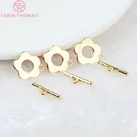 (3271)6 ensembles O: 13MM T: 16MM 24K couleur or plaqué laiton fleur Bracelet O fermoirs à bascule accessoires de bijoux à bricoler soi-même de haute qualité 4