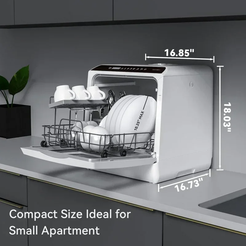 QWHermitlux Countertop Dishwasher,5 Washing Programs Portable Dishwasher With 5-Liter Built-in Water Tank For Glass Door 2