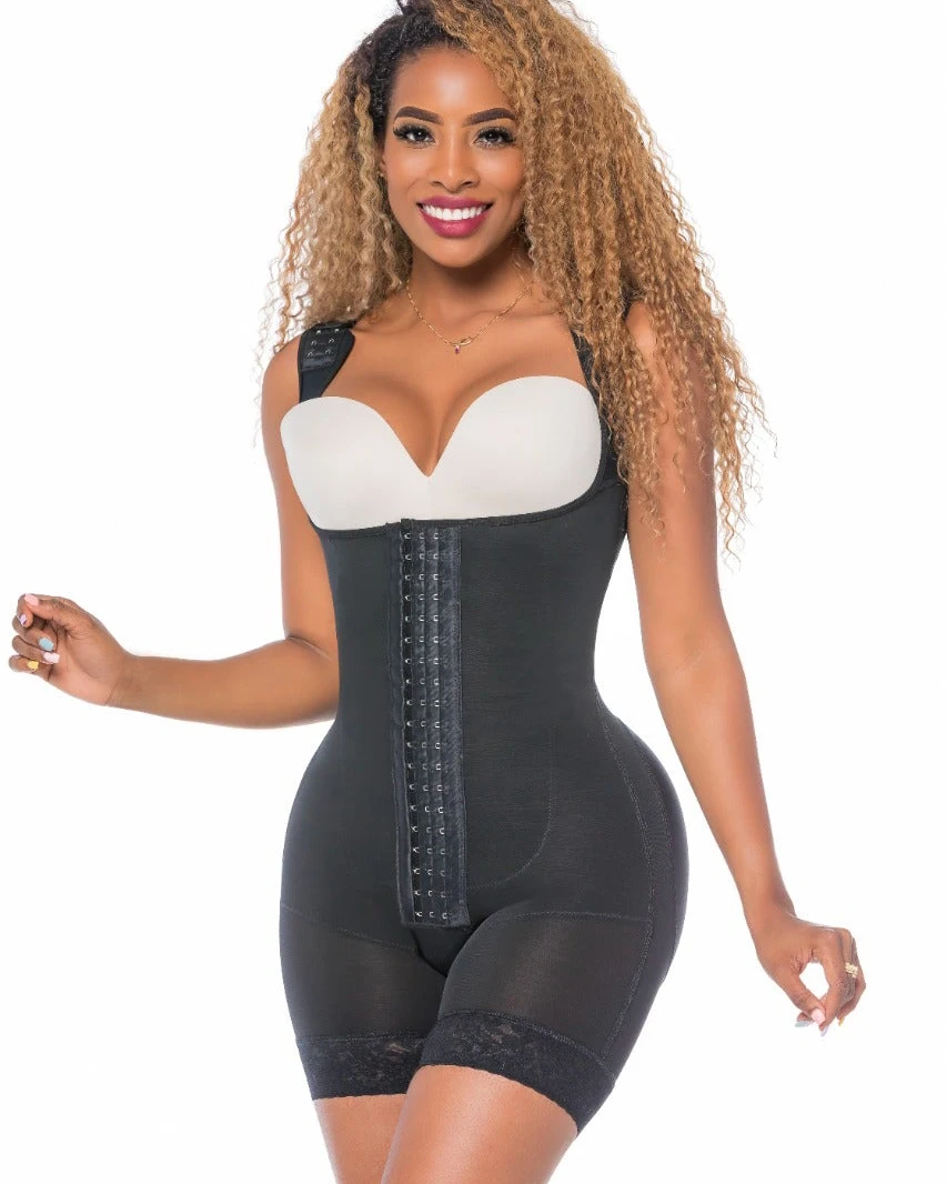 High Compression Full Body Shapewear With Hook And Eye Front Closure Shaper Adjustable Bra Slimming Bodysuit