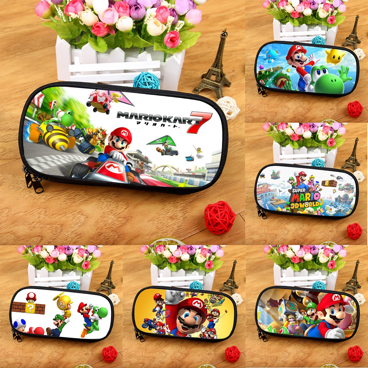 Super Mario Bros Adventure Luigi Yoshi Donkey Kong Figure Pencil Case Cartoon Game Large Capacity Stationery Storage Student Kid