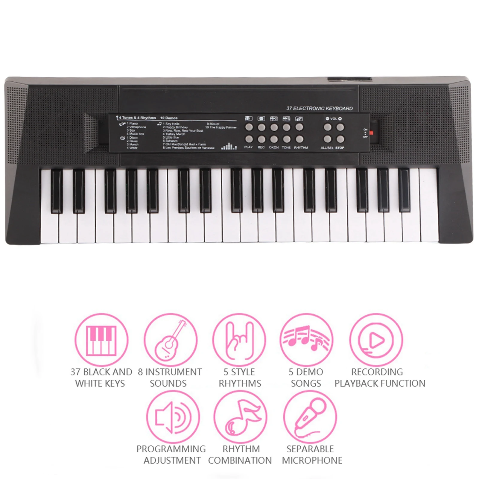 ZK30 Electric Keyboard 37 Key Piano Children's Musical Instrument Toy Microphone Recording Function