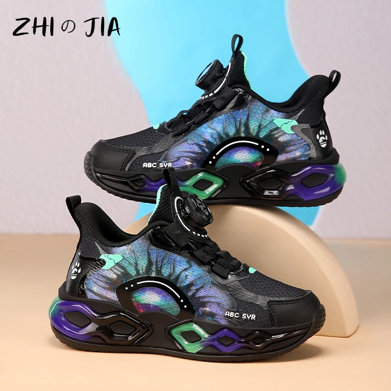 가을 메쉬 통기성 어린이 운동화, 회전 버클 경량 러닝화, 학생 패션 트렌디 신발, 소년 신상