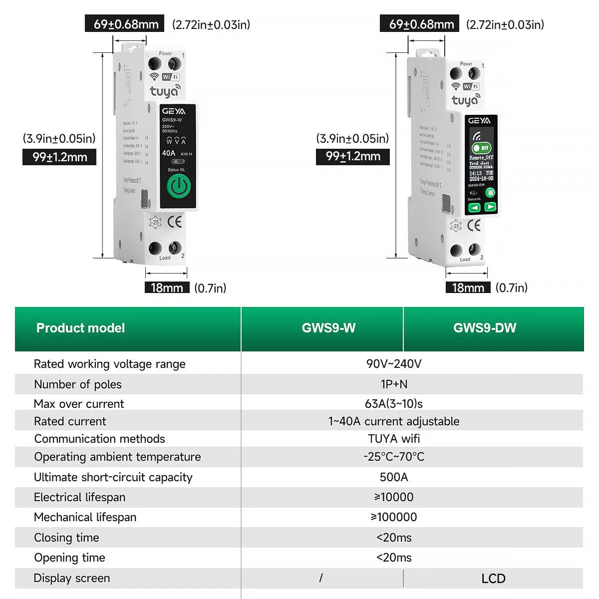Tuya Smart WIFI MCB Digital Display Intelligent WiFi Timer Circuit Breaker 1P+N 63A Meter kWh Voltage Current Protector Switch smart switch,circuit breaker