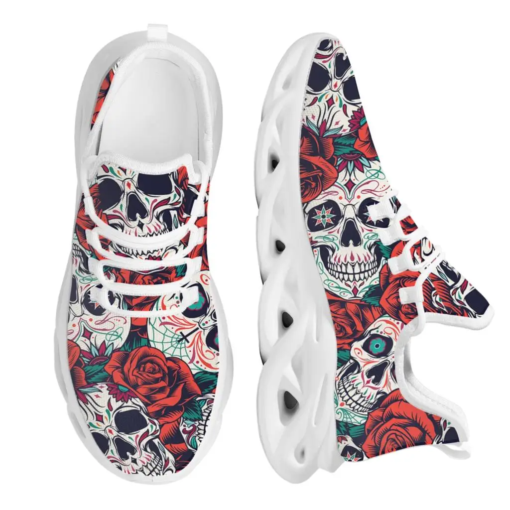 

INSTANTARTS White Red Blue Classic Candy Skull Rose Women Shoes New Chunky Sneakers Lace-Up Vulcanize Shoes 2022 Plus Size
